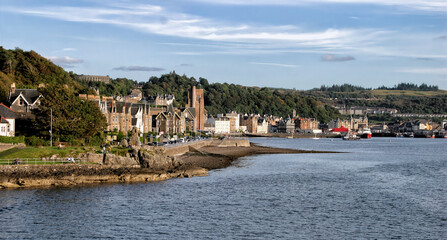 Fototapeta na wymiar The Scottish highland town of Oban taken from the Oban to Mull Ferry.