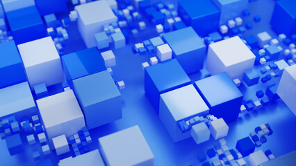 Obraz premium Blue and white pattern with cube of diffferent sizes and colors