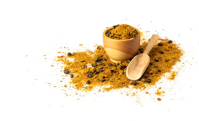 A mixture of spices for cooking pilaf from cumin, barberry, coriander, turmeric and pepper. Heap of...
