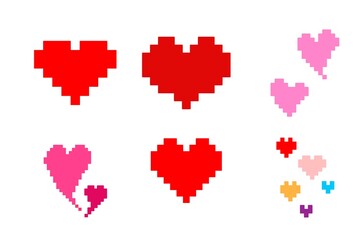 Set of Pixel Hearts 8 bit - Isolated  Illustration design 