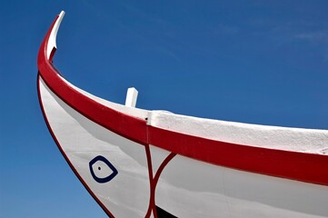 Traditional colorful fishing boat in the Aveiro region in Portugal 