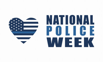 National Police Week background - heart with flag United States of America with blue line. Poster, card, banner and background