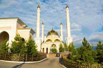 Mosque in the village of Benoy in the mountains of Chechnya in summer