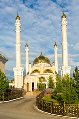 Mosque in the village of Benoy in the mountains of Chechnya in summer