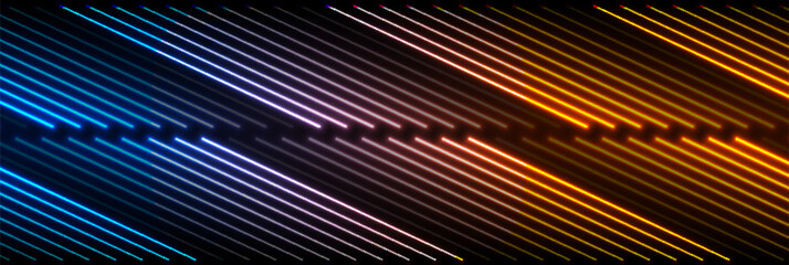 Blue and orange neon glowing laser lines futuristic background. Abstract vector design © saicle