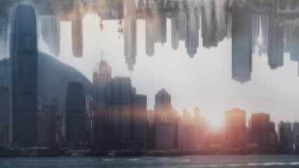 Hong Kong and Dubai double exposure background.