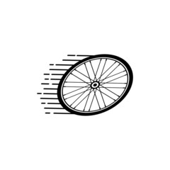 Fast bike wheel icon with speed symbol. Isolated vector illustration on white background.