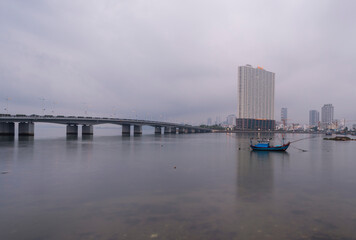 Obraz premium Landscape photo: buildings along Nha Trang beach. Time: April 15, 2022. Location: Nha Trang city.