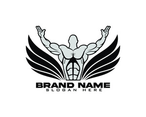 Bodybuilder with wings, fitness, gym, and bodybuilding vector.