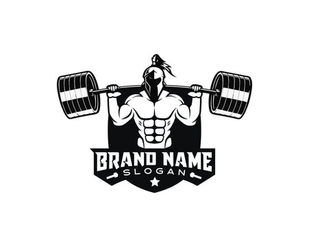 muscular spartan with barbell, logo, mascot, character - Weightlifting Logo template