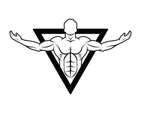 V shape bodybuilding , muscles, biceps pose, vector illustration