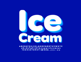 Vector frost logo Ice Cream. Modern 3D White Font. Artistic Alphabet Letters and Numbers set