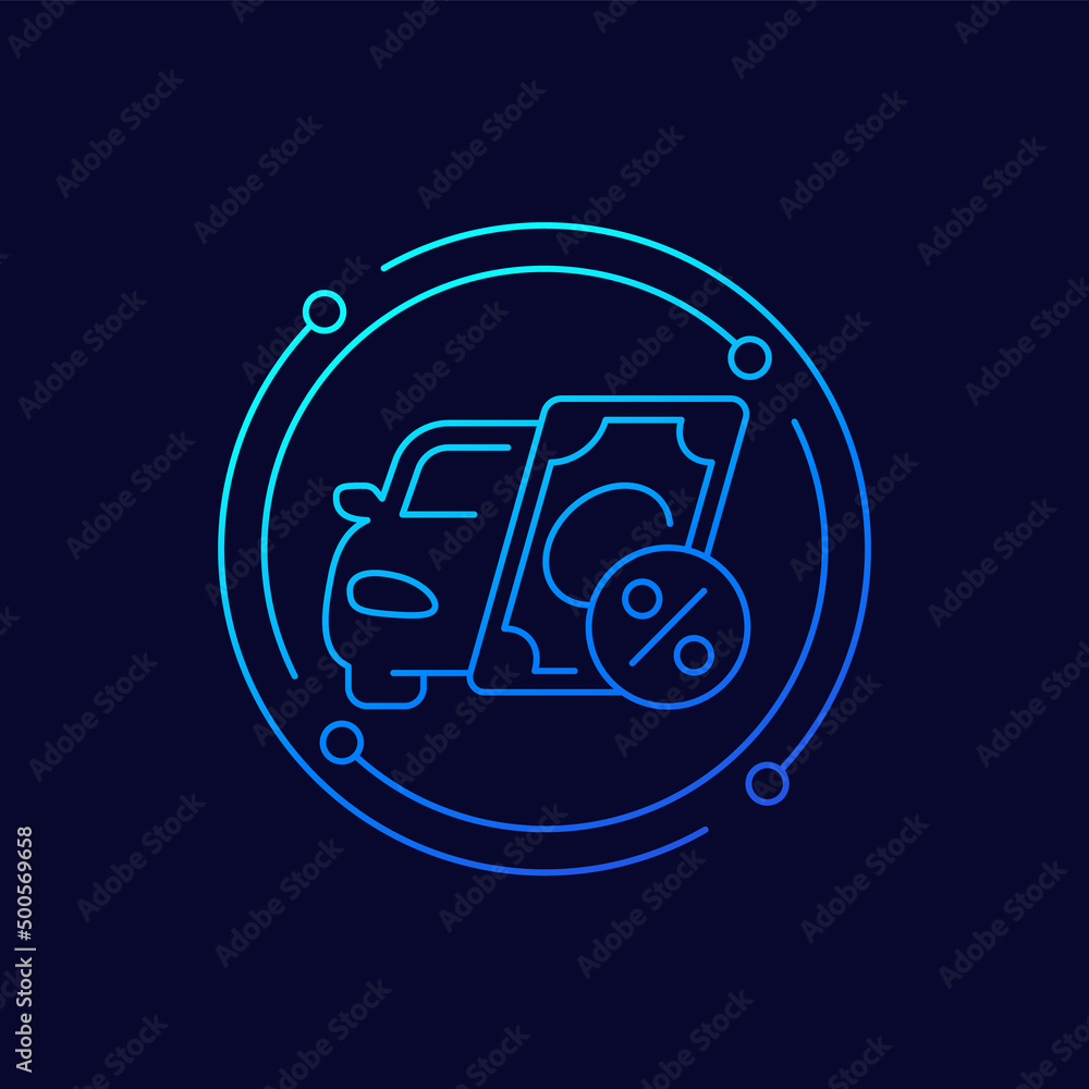 Sticker car loan icon with money, linear design