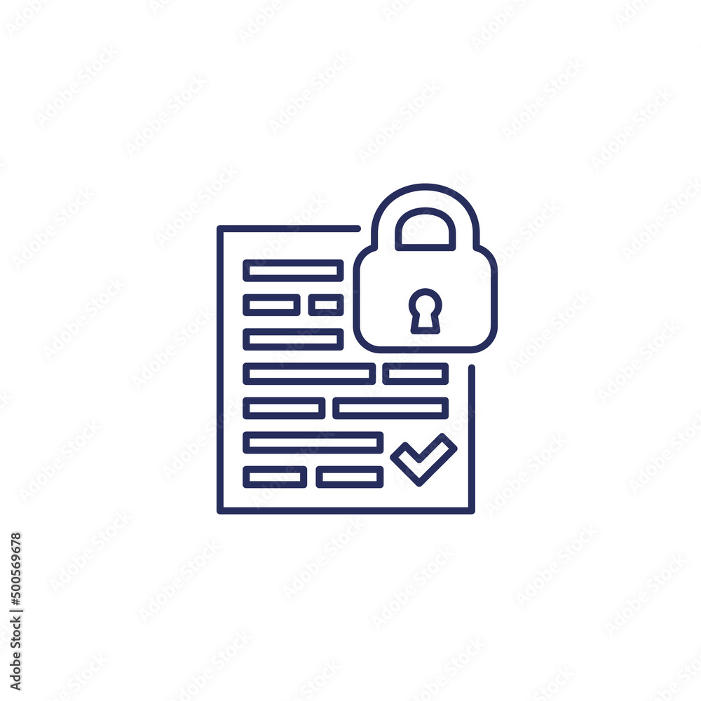 Poster document protection and data security line icon