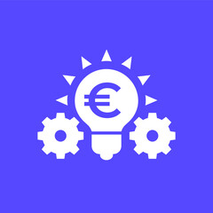 Idea icon with light bulb, gears and euro