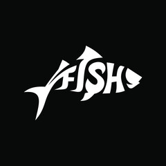 an illustration of a fish logo with a variety of letters that make up a fish