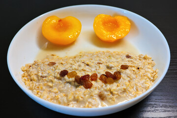 High resolution photo: Boiled oat flackes
