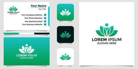 minimalist lotus logo design and branding card template