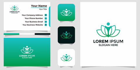 minimalist lotus logo design and branding card template