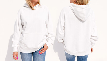 Model wearing white women's hoodie, mockup for your own design - 500570866