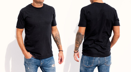 Model wearing black men's t-shirt, mockup for your own design - 500570890