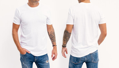 Model wearing white men's t-shirt, mockup for your own design - 500570896
