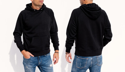 Model wearing black men's hoodie, mockup for your own design - 500570899