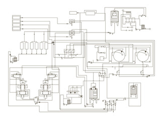 Milk production  with  industry process scheme outline concept. Abstract vector blueprint.