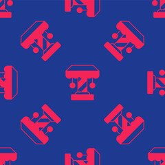 Red Attraction carousel icon isolated seamless pattern on blue background. Amusement park. Childrens entertainment playground, recreation park. Vector
