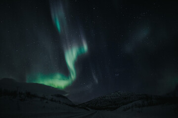 Fototapeta na wymiar aurora borealis northern lights winter landscape