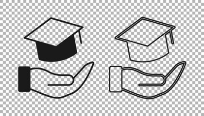 Black Education grant icon isolated on transparent background. Tuition fee, financial education, budget fund, scholarship program, graduation hat. Vector