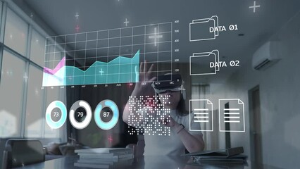 Metaverse business meeting conference finance business stock exchange, crypto, blockchain data analytics report analyzing. business woman working on financial report document management system DMS. 