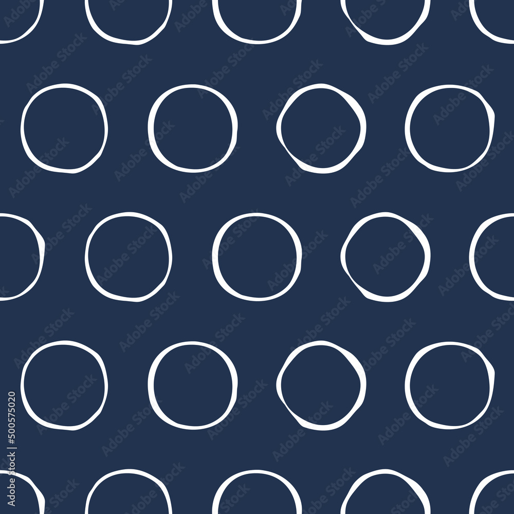 Poster Blue background and very large polka dots. Vector with stylish and slightly uneven polka dots. Simple and seamless but original polka dots pattern.