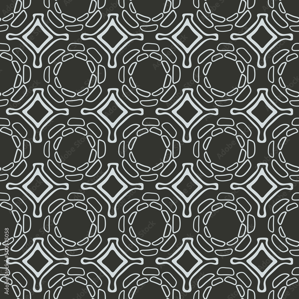 Aufkleber Gray round chains and rhombuses. Vector and abstract pattern of repeating shapes.
