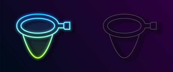 Glowing neon line Fishing net icon isolated on black background. Fishing tackle. Vector