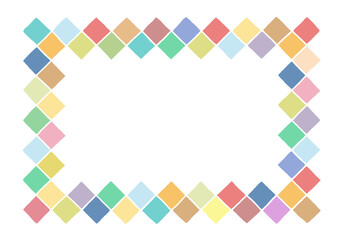 Card frame as a template is formed from colorful squares in doodle style. Hand Drawn. Place for text.	