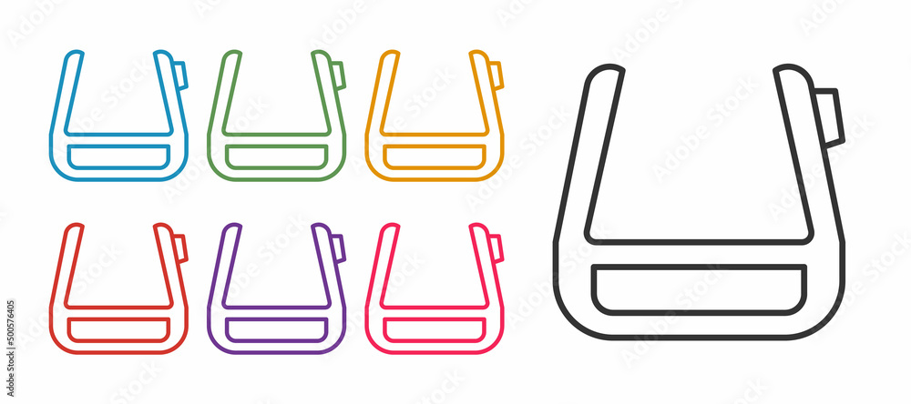 Poster Set line Smart glasses mounted on spectacles icon isolated on white background. Wearable electronics smart glasses with camera and display. Set icons colorful. Vector