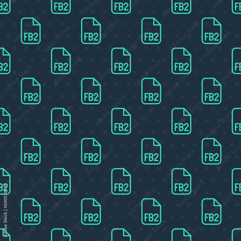 Poster green line fb2 file icon isolated seamless pattern on blue background. vector