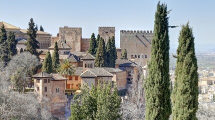 Fototapeta na wymiar panorama sur la ville de Grenade en Andalousie et sur le palais de l'Alhambra