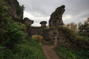 Castle ruins on Castle Hill. The city of Khust. Transcarpathia. Ukraine