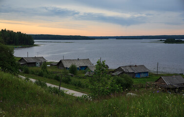 Dawn in the village of Vershinino. Arkhangelsk region. Russia