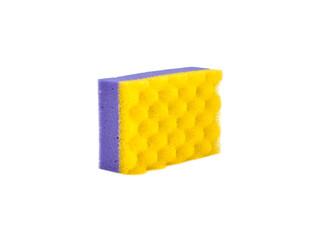 purple yellow shower sponge on a white background
