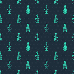 Green line Electric bass guitar icon isolated seamless pattern on blue background. Vector