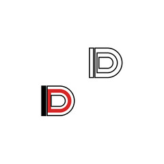 Capital letter d outline logo isolated on a white background. Minimalist design, brand emblem with black and red color, illustration. Big letter d icon.