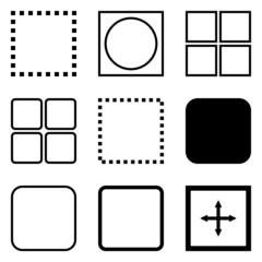 Square Flat Icon Set Isolated On White Background