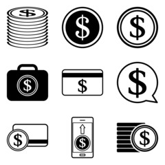 Dollar Flat Icon Set Isolated On White Background