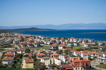 Fototapeta premium Seascape of touristic town, Cunda Island, Ayvalik. It is a small island in the northwestern Aegean Sea, off the coast of Ayvalik in Balikesir, Turkey