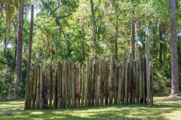 Remains of picket wall fortification fence at Fort Cooper State Park - Inverness, Florida, USA