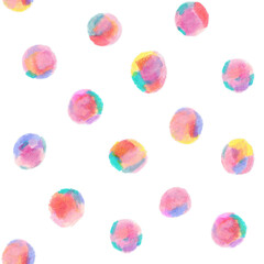 クレヨンで描いた、カラフルな水玉、ドットのシームレスな背景模様テクスチャ