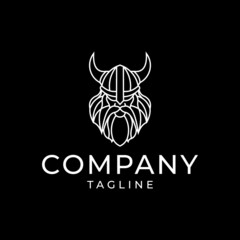 Viking Head line art Logo Icon vector Illustration